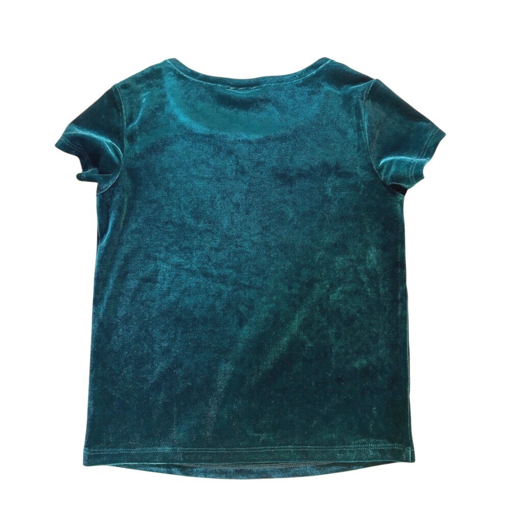Girls Sm (6-6X) Stretchy Velvety Teal Slip On Shirt Short Sleeved New Never Worn